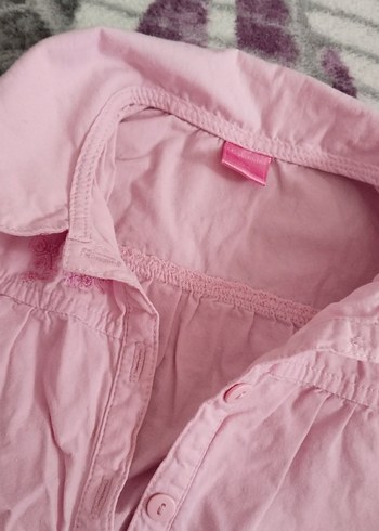Kız Çocuk Pembe Kısa Kollu Keten Gömlek - Görsel 2
