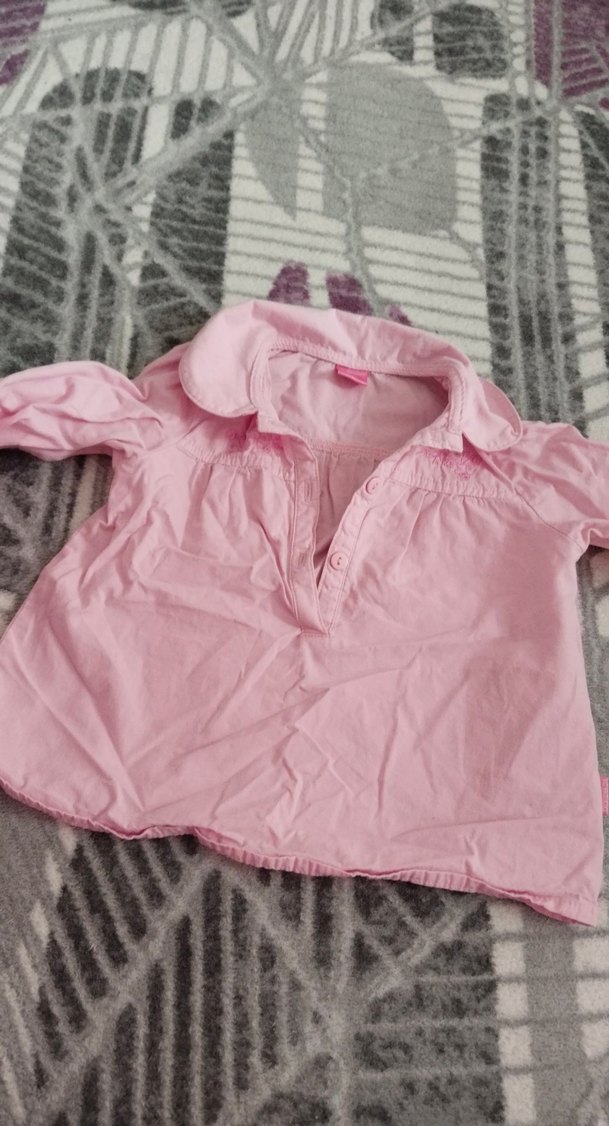 Kız Çocuk Pembe Kısa Kollu Keten Gömlek - Görsel 3