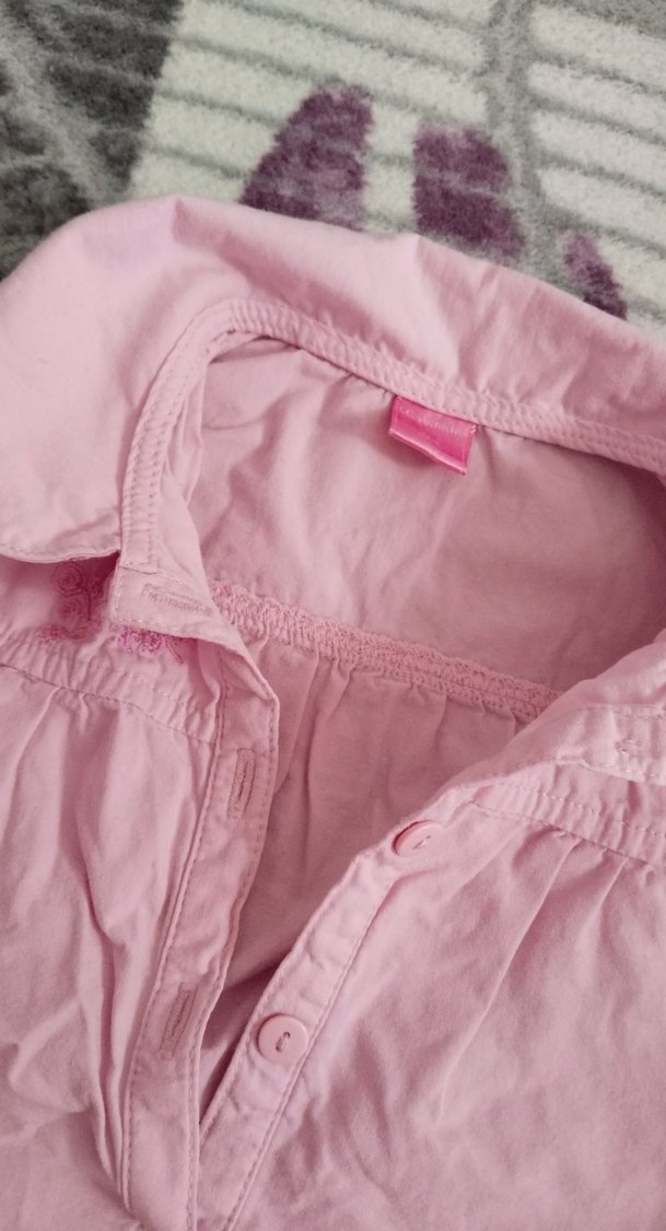 Kız Çocuk Pembe Kısa Kollu Keten Gömlek - Görsel 2