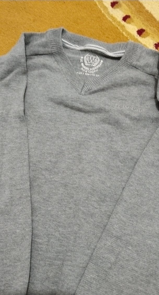 Erkek Gri Yün Kazak, Bisiklet Yaka, Rahat Kesim - Görsel 2