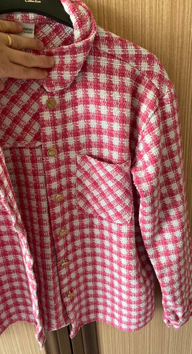 Pembe Kareli Uzun Kollu Kız Gömleği - Görsel 3