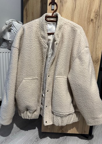 Mango Gri Beyaz Peluş Sıradan Kesim Kadın Ceket