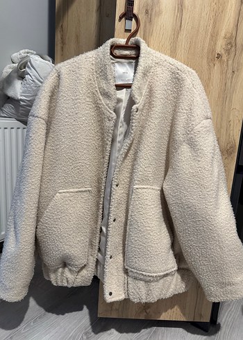 xl Beden Mango Gri Beyaz Peluş Sıradan Kesim Kadın Ceket