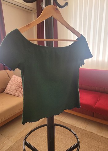 Kadın Yeşil Crop Bluz