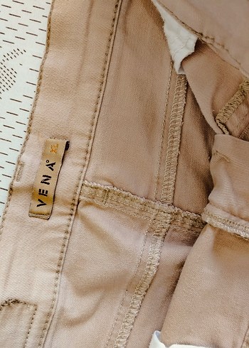 Düğmeli Bej Kadın Denim Pantolon