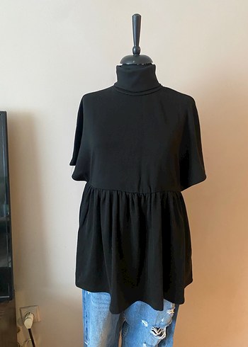 Zara Siyah Yüksek Yakalı Salaş Tunik