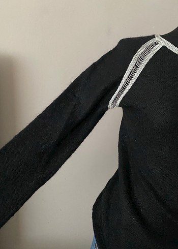 s Beden siyah Renk Siyah Gri Kenarlı Örgü Kadın Triko
