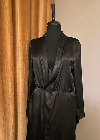 Uzun Siyah Gotik Kadın gecelik Sabahlık - Görsel 6