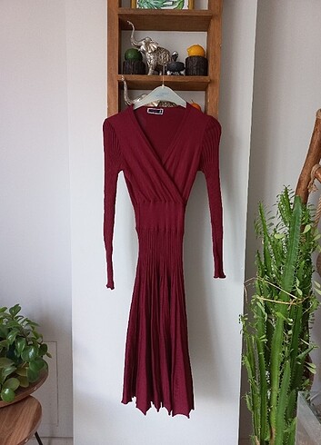 Bordo triko elbise