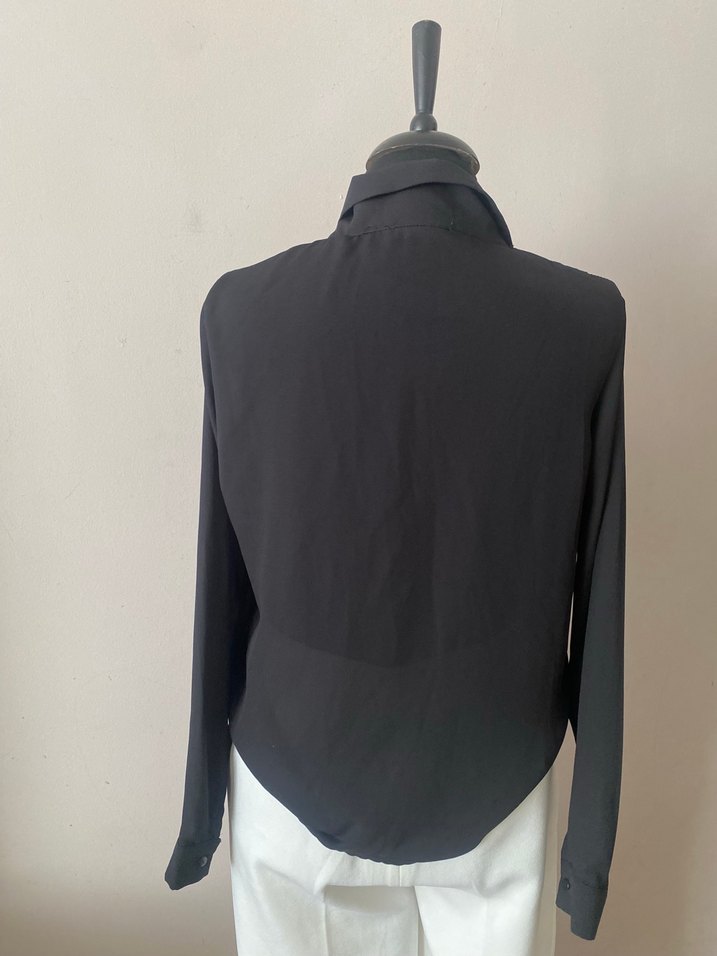 Zara Siyah Beyaz Kuşaklı Ofis Bluzu - Görsel 3