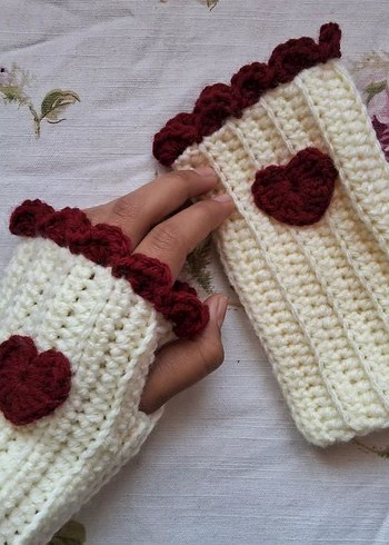 Bordo Fiyonk Detaylı Örgü Kadın Eldiveni - Görsel 5