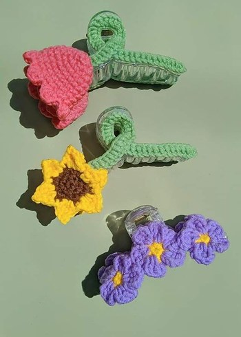 Sarı Örgü Ayçiçeği Toka Seti - Görsel 2