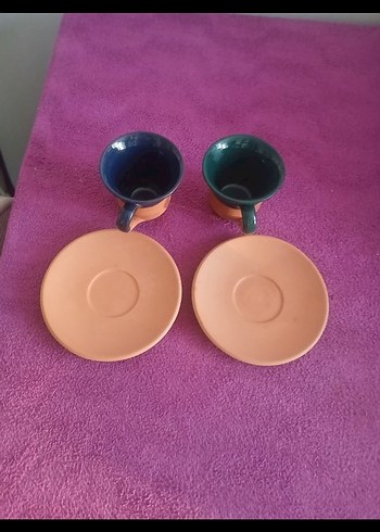 Renkli Kulplu Seramik Fincan ve Tabak Seti - Görsel 2