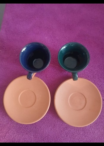 Renkli Kulplu Seramik Fincan ve Tabak Seti - Görsel 3