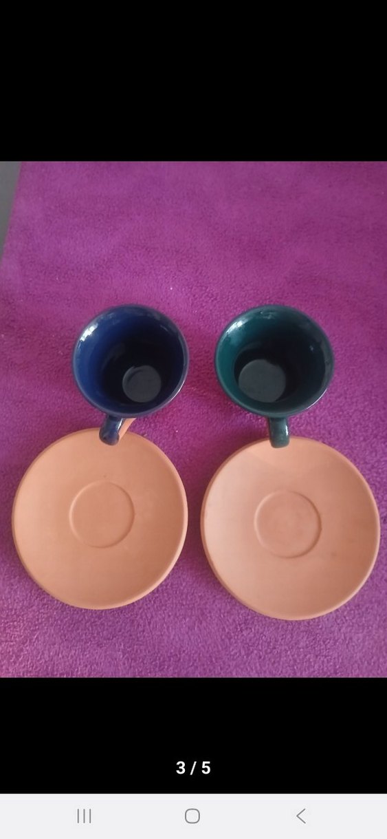 Renkli Kulplu Seramik Fincan ve Tabak Seti - Görsel 3