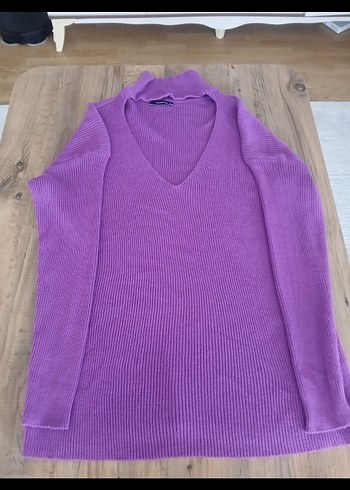 Mor Yüksek Yakalı Uzun Kollu Triko Kazak - Görsel 3