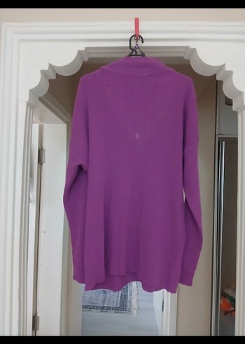 Mor Yüksek Yakalı Uzun Kollu Triko Kazak - Görsel 2