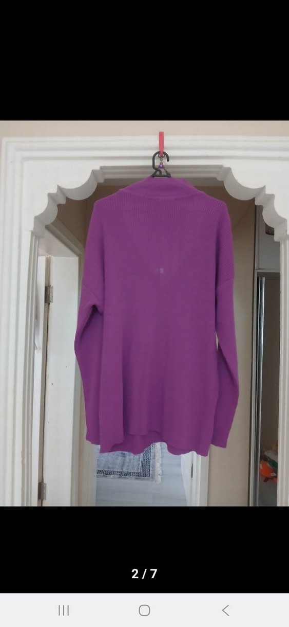 Mor Yüksek Yakalı Uzun Kollu Triko Kazak - Görsel 2