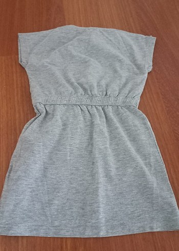 Kız Çocuk Gri Pamuklu Kısa Kollu Elbise - Görsel 4