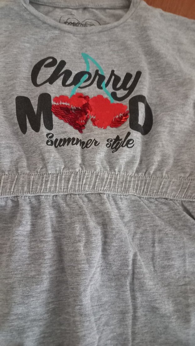 Kız Çocuk Gri Pamuklu Kısa Kollu Elbise - Görsel 3