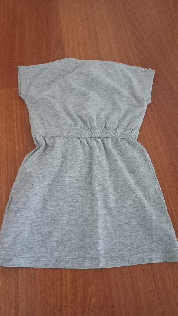 Kız Çocuk Gri Pamuklu Kısa Kollu Elbise - Görsel 4