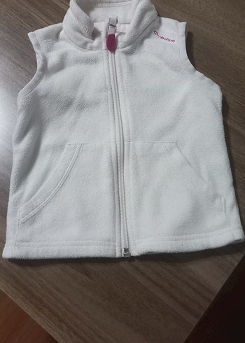 Kız Çocuk Beyaz Fermuarlı polarli Yelek - Görsel 2