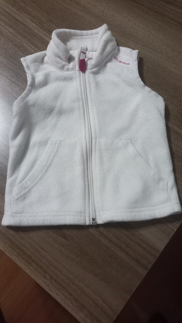 Kız Çocuk Beyaz Fermuarlı polarli Yelek - Görsel 2