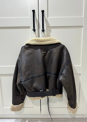 xl Beden kahverengi Renk Kayışlı Kahverengi Deri Biker Ceket