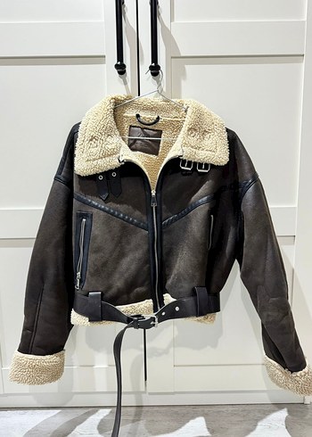 xl Beden Kayışlı Kahverengi Deri Biker Ceket
