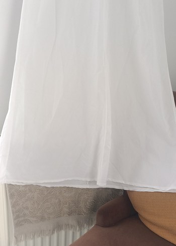 Nakışlı V Yakalı Uzun Beyaz Kadın gecelik sabahlık - Görsel 2