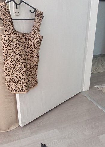 Leopar Desenli Kemerli Mini Elbise