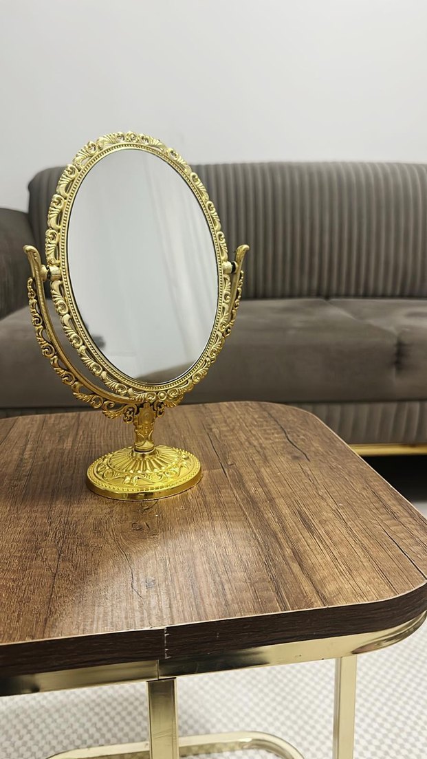 Altın Renkli Parlak Masaüstü Oval Ayna - Görsel 2