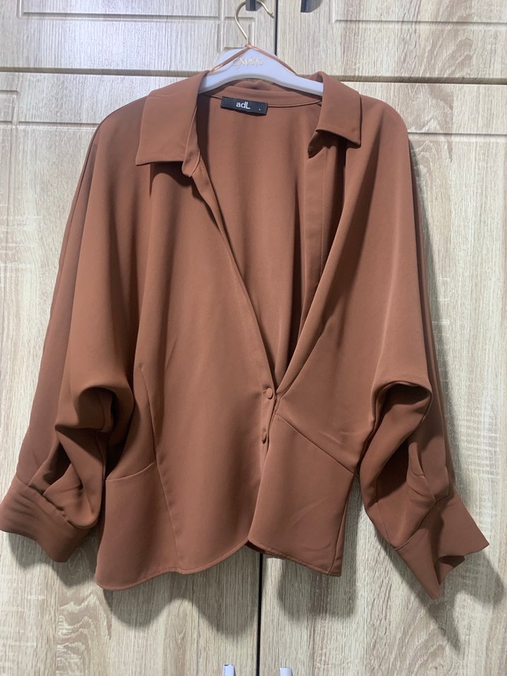 V Yaka Düğmeli Kadın Gömlek - Görsel 3