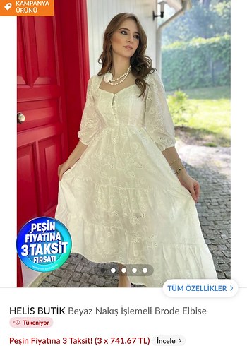 Helis Butik Beyaz Nakış İşlemeli Brode Elbise
