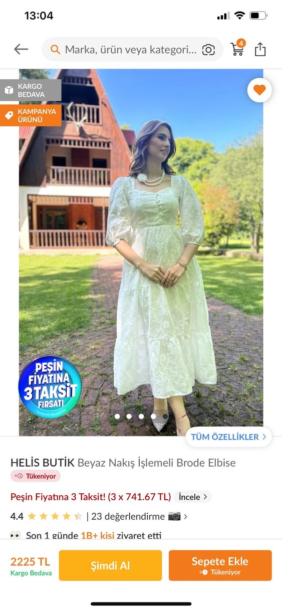 Helis Butik Beyaz Nakış İşlemeli Brode Elbise - Görsel 3