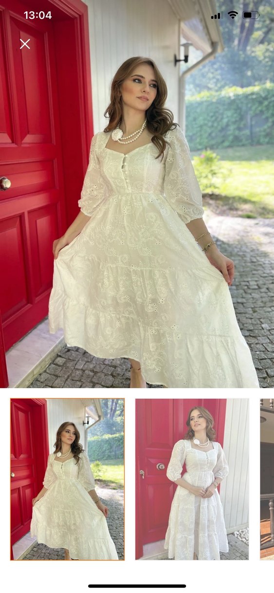 Helis Butik Beyaz Nakış İşlemeli Brode Elbise - Görsel 2