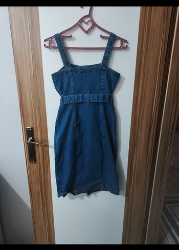 Lacivert Kemerli Kadın Mini Denim Tulum - Görsel 2