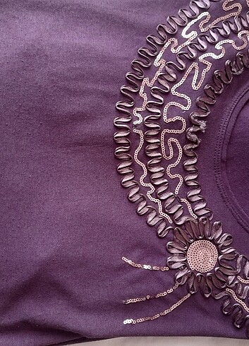 xl Beden mor Renk Şahinler penye anne bluzu