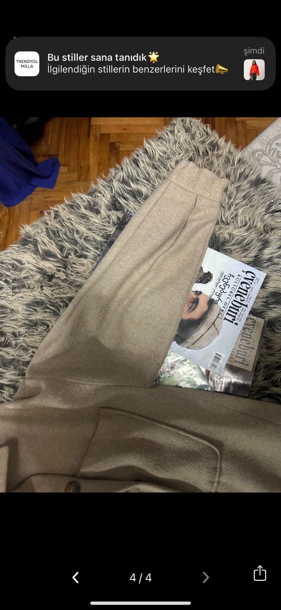 Bej Düğmeli Midi Kadın Kaban - Görsel 4