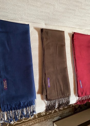 3 Adet Crony Şal - Lacivert, Kahverengi, Bordo - Görsel 2