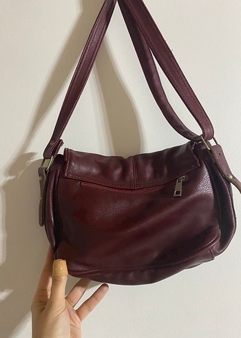 Bordo Deri Kadın Omuz Çantası - Görsel 4