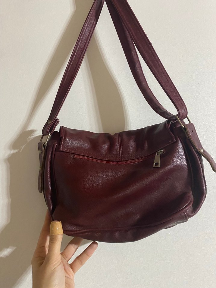 Bordo Deri Kadın Omuz Çantası - Görsel 4