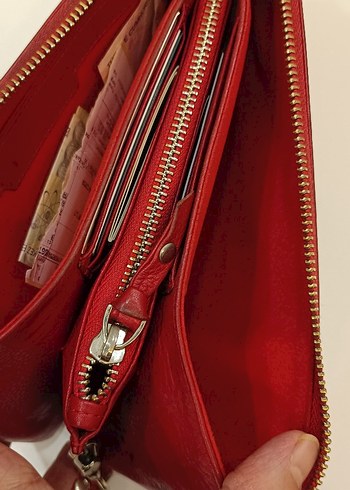 Kadın Parlak Kırmızı Deri Fermuarlı Cüzdan - Görsel 3
