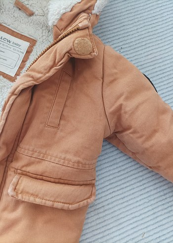 24-36 Ay Beden kahverengi Renk Kürklü Kapüşonlu Erkek Çocuk Kahverengi Mont