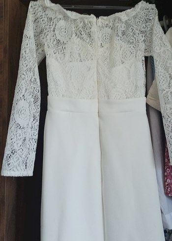 Dantel Detaylı Midi Beyaz Balık Gelinlik - Görsel 3