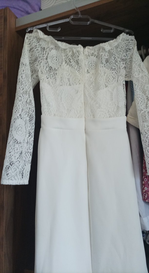 Dantel Detaylı Midi Beyaz Balık Gelinlik - Görsel 3