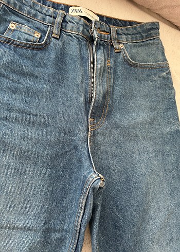 Zara Kadın Mavi Midi Denim Pantolon