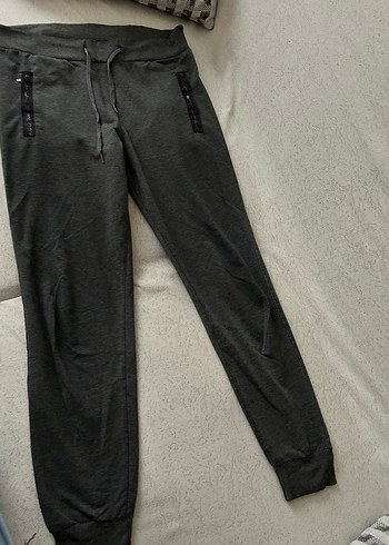 s Beden Gri Jogger Eşofman Altı Fermuarlı