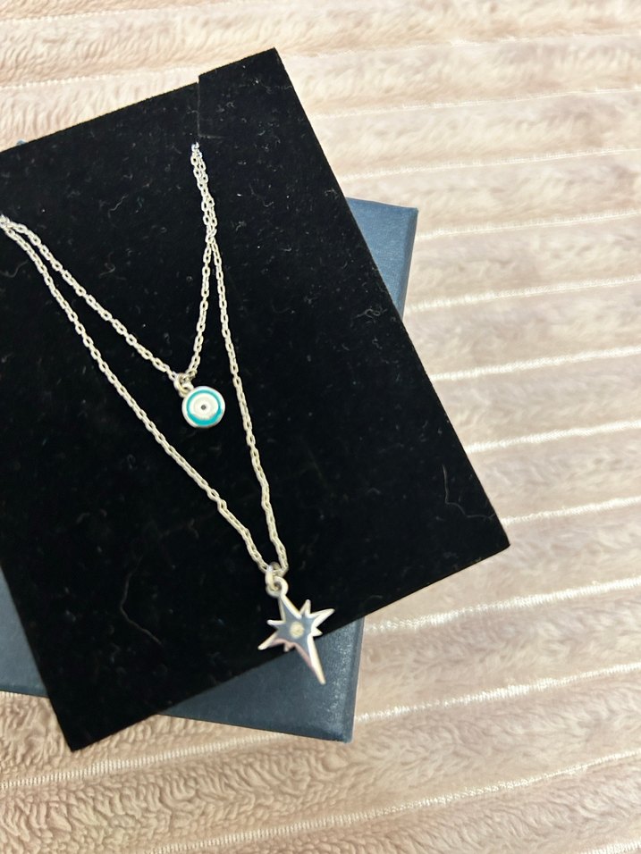 Turkuaz Mini Zincir Detaylı Kadın Kolye - Görsel 3