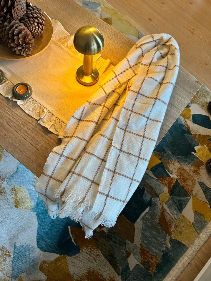 Bej Ekose kadın atkı - Görsel 3